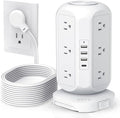 15 ft Long Extension Cord Power Strip Tower,AOFO Surge Protector 12 AC Outlets 4 USB(1 USB C) Ports, Charging Tower Overload Protection with Multiple Outlets for Home Dorm Office