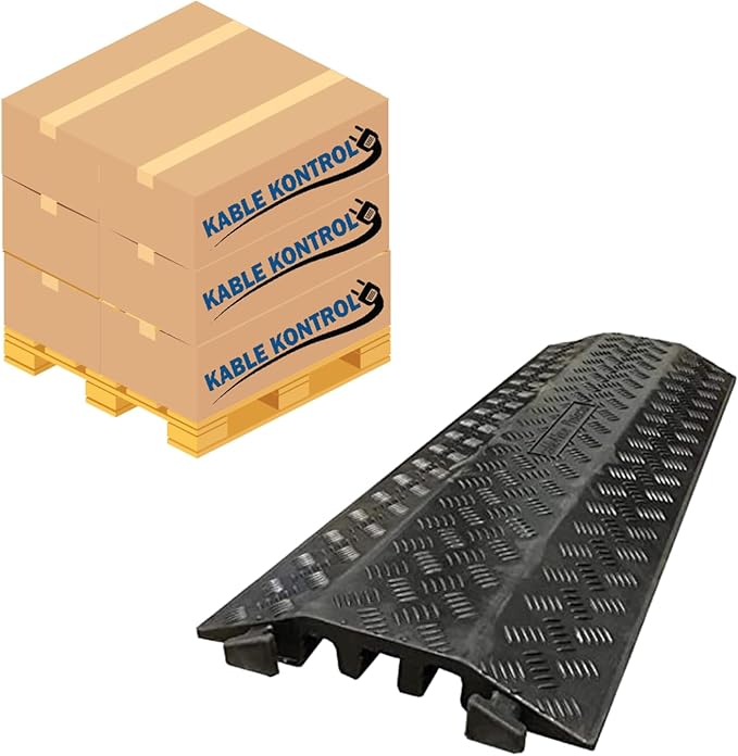 Kable Kontrol Drop Over Floor Cord Cover – 40” Inch Long 3 Channel Cable or Wire Protector – 60 Pcs Bulk Pack - Rubber Ramp for Indoor and Outdoor Use – Black