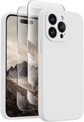 FireNova Designed for iPhone 15 Pro Case, Silicone Upgraded [Camera Protection] Phone Case with [2 Screen Protectors], Soft Anti-Scratch Microfiber Lining Inside, 6.1 inch, White