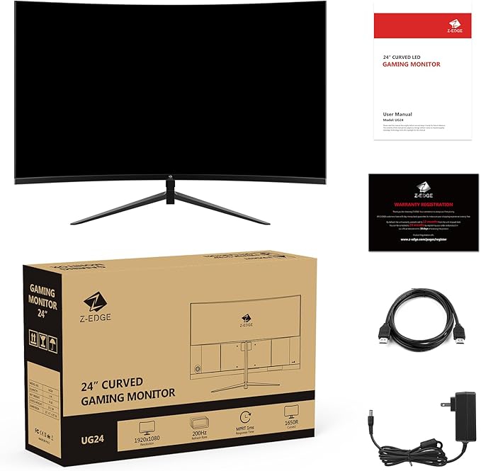 Z-Edge UG24 24-inch Curved Gaming Monitor 180Hz Refresh Rate, 1ms MPRT, FHD 1080 Gaming Monitor, R1650 Curved