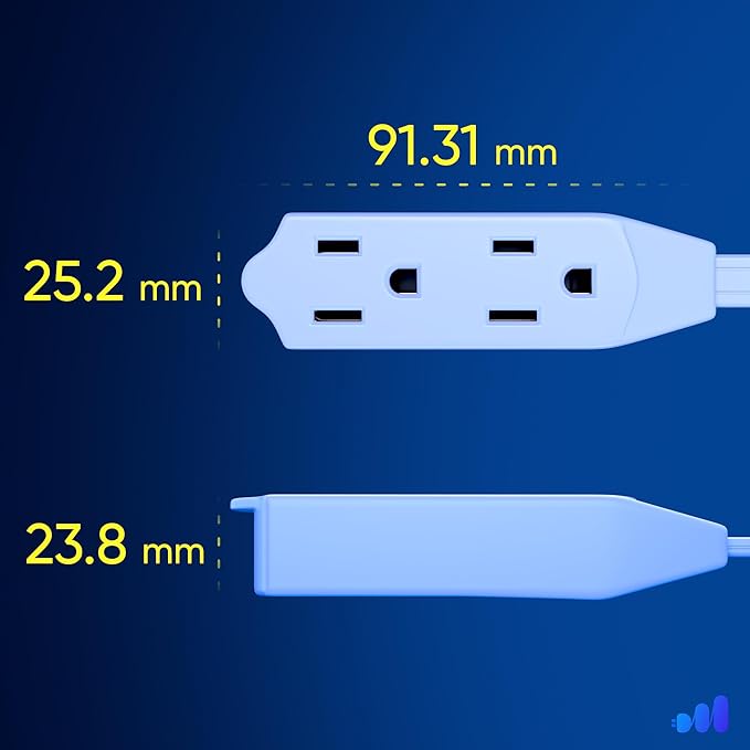 Maximm Cable 6 Ft 360° Rotating Flat Plug Extension Cord/Wire, 16 AWG Multi 3 Outlet Extension Wire, 3 Prong Grounded Wire - White - UL Certified