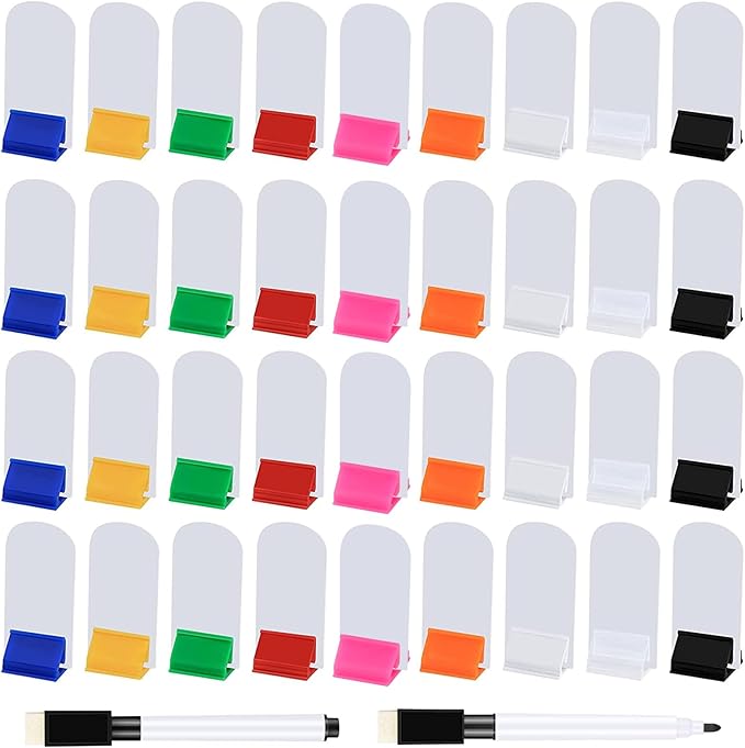Meetory 112 Pcs Blank Game Board Markers and Game Card Stands with Black Marker Pens, 65 Plastic Token Cards with 45 Multi-Color Card Stands for DIY Board Game Party Favor