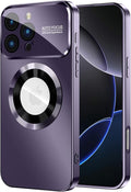 Magnetic for iPhone 16 Pro Max Case, Compatible with MagSafe, Built-in Camera Lens Protector, Logo View, Military Grade Drop Protection Phone Cover, Purple