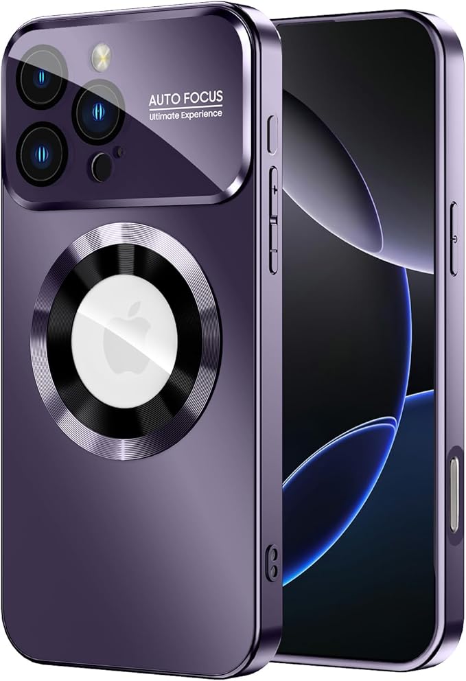 Magnetic for iPhone 16 Pro Max Case, Compatible with MagSafe, Built-in Camera Lens Protector, Logo View, Military Grade Drop Protection Phone Cover, Purple