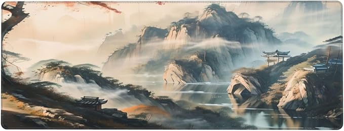 Large Mouse Pads Anime Landscape Mountain Wilderness Wonderland Non-Slip Rubber Base Gaming Mousepad, Keyboard and Mouse Pad with Stitched Edges,PC Desk Mat for Game,Work,Office(31.5"*11.8")