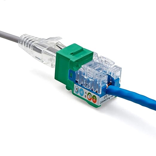TRUE CABLE Cat5e Keystone Jack, Unshielded (UTP), 90 Degree Punch-Down, PoE++ (4PPoE) 100W, UL Listed, ETL Verified, ANSI/TIA Certified, Modular RJ45 Female, Green, 48 Pack