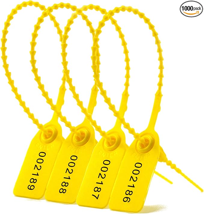 Leadseals(R) 1000 Plastic Tamper Seals, Zip Ties for Fire Extinguishers Pull Tite Security Tags Numbered Disposable Self-Locking Tie 250mm Length (Yellow)