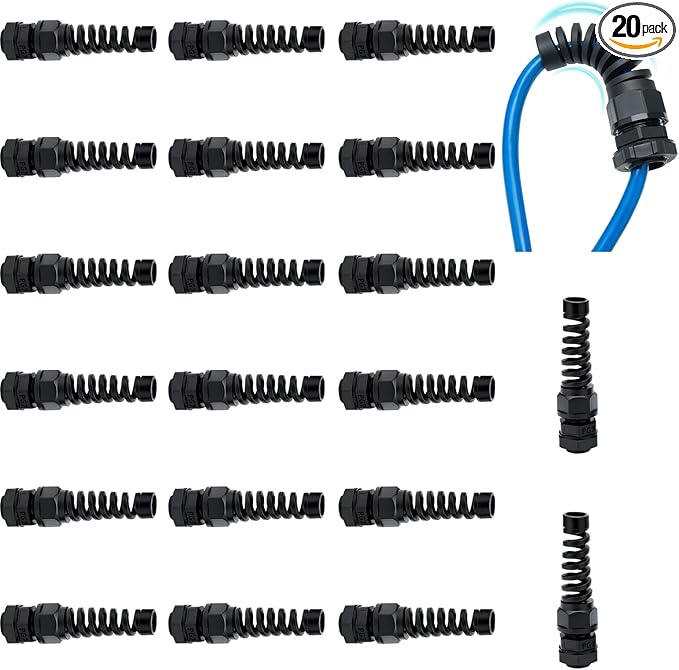 20 Pcs Waterproof Cable Gland, PG7 Thread(3-6.5mm), Made of PA66 Material,waterproof wire grommet Strain Relief Cord Connectors,Suitable for Various Electrical Installations