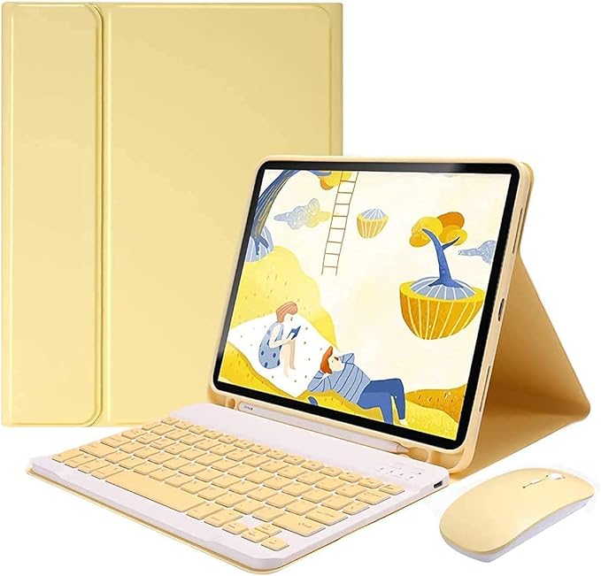 AnMengXinLing Keyboard Case for iPad mini 7th(A17 Pro) 2024/Mini 6th Generation with Mouse,Case for iPad mini7/mini6 with Detachable Wireless Keyboard Pencil Holder Slim Smart Cover, Yellow
