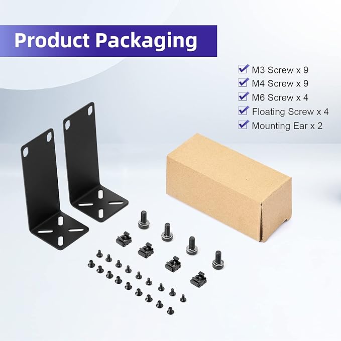 Rack Mount Kit for 10.6 inch Switches, Adjustable Rack Ears for Netgear, Cisco, D-Link, TRENDnet and HP Products, Mount 10.6" Wide to 19" Equipment, Adjustable Hole Distance 14-30mm