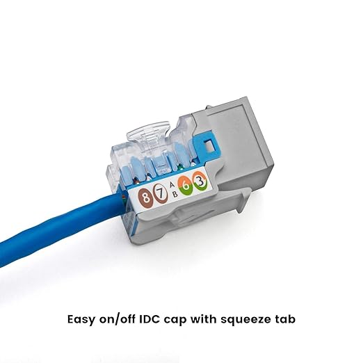 trueCABLE Cat5e Keystone Jack, Unshielded (UTP), 90 Degree Punch-Down, PoE++ (4PPoE) 100W, UL Listed, ETL Verified, ANSI/TIA Certified, Modular RJ45 Female, Gray, 48 Pack