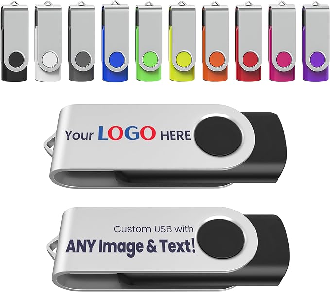 Personalized Flash Drives 4GB, Wooolken Customizable USB 2.0 Thumb Drives 10/20/50/100 Pack, Logo Memory Stick Custom Flash Drive Engraved Logo (Mixcolors)