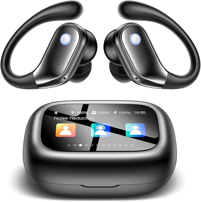 Wireless Earbuds, ENC Noise Cancelling Sport Ear Buds with Multifunctional Touch Screen, Bluetooth 5.4 Headphones, Bass Stereo Sound, 5 EQ Over The Ear Earbuds for Sports/Workout/Gym-Black
