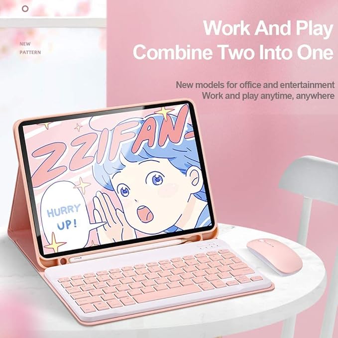 Keyboard Case for iPad Air 11 inch (M3 2025/M2 2024) with Mouse, Case for iPad Air 5th/4th Gen with Keyboard Cover with Pencil Holder, Pink