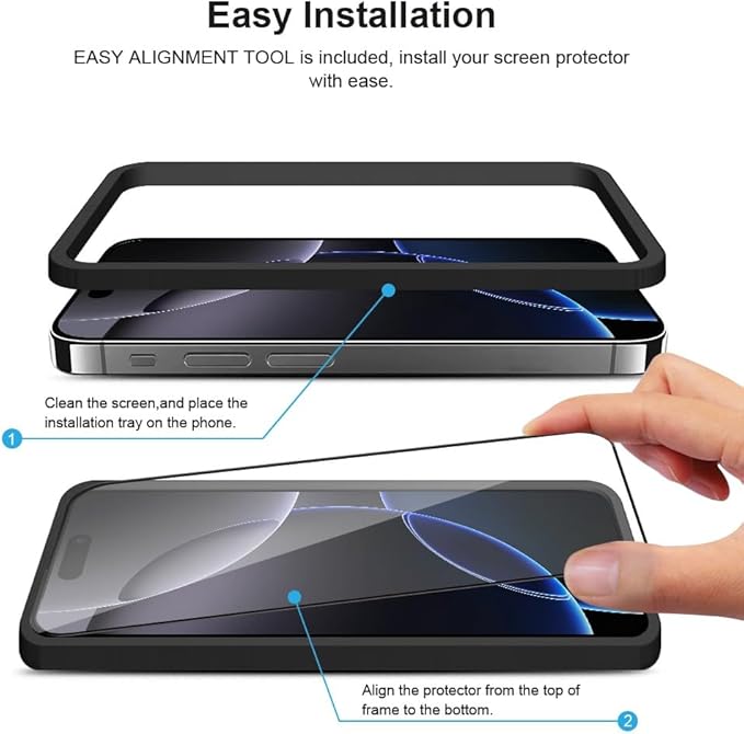 2 pack Full 9H+ 12FT Military Grade Glass Screen Protector for iPhone 15 Pro + 2 pack Camera Lens Protector with easy Installation Frame Case Friendly Shatterproof Tempered Glass 9H+ Hardness HD Clear Anti-Scratch Glass Full Edge Coverage (6.1) 15Pro