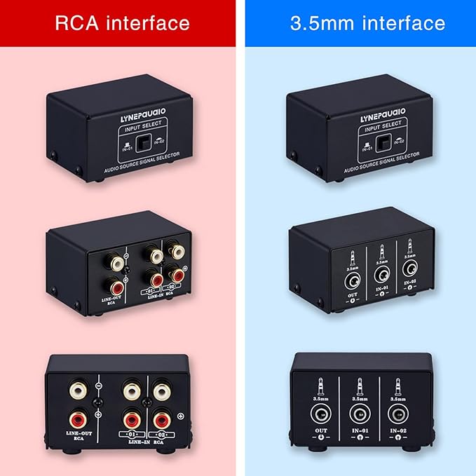 Audio Switcher 3.5mm 2 in 1 Out/1 in 2 Out A/B Switch Stereo Audio Splitter Box with No Distortion 3.5mm Jack for Switching Between Computer Speakers and Headphones