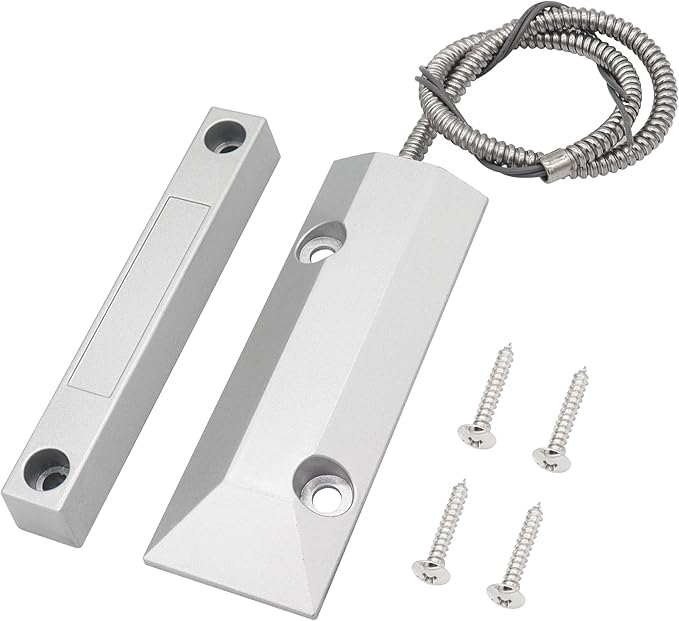 Magnetic Reed Switch Wired Surface Mount Normally Open/Closed NC/NO Contact Sensor Alarm Magnetic Door Switch with 3 Wires, Zinc Alloy Sliver, OC-55