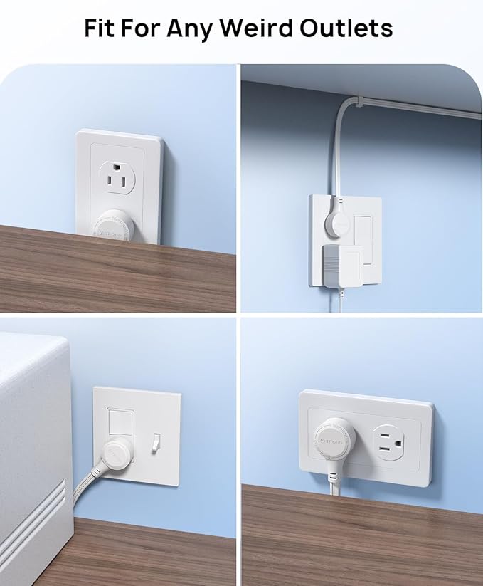 TROND Short Extension Cord 1.5ft with 360° Rotating Flat Plug, Low Profile Small Power Strip, Three Prong 3 Way Grounded Outlets, 13A, SPT 16/3 AWG Cable for Indoor Home Office Cruise Travel, White