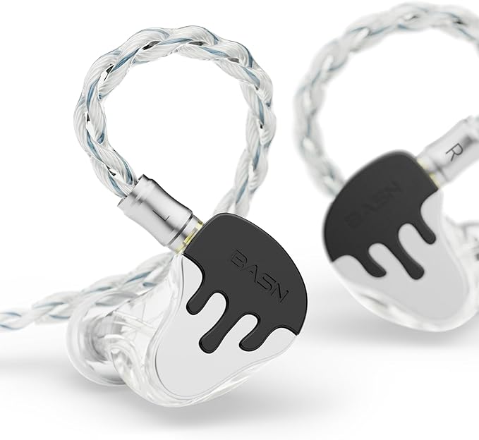 BASN BmasterX in Ear Audio Monitor, Hybrid 6 Drivers IEM Earphones with Crystal Clear Sound, Detachable Cable Plus Carrying Case & Fit Kit for Musician, Stage, Studio (3.5mm/4.4mm Jack, Black/White)