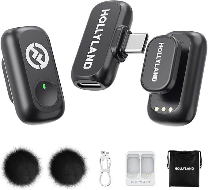 Hollyland Lark A1 Wireless Microphone for iPhone 15/16 & Android, 48kHz/24-bit, 3-Level Intelligent Noise Cancel, Magnetic Mini Microphone for YouTube, Podcast, Vlogging (Black, 2TX + USB-C RX)