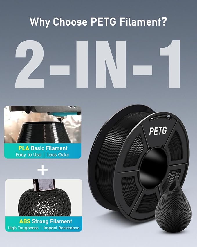 SUNLU Large Spool 5KG PETG Filament, 3D Printer Filament PETG 1.75mm, Less Stringing Good Layer Adhesion High Toughness, Big Roll Filament, 5kg Spool(11 lbs), White