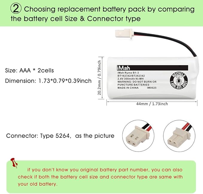 iMah BT162342/BT262342 2.4V 300mAh Ni-MH Cordless Phone Batteries Compatible with VTech CS6719 CS6114 CS6409 CS6419 CS6429 AT&T CL80112 EL52300 EL52400 Handset Telephone, Pack of 4