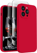FireNova for iPhone 14 Pro Case, Silicone Upgraded [Camera Protection] Phone Case with [2 Screen Protectors], Soft Anti-Scratch Microfiber Lining Inside, 6.1 inch, Deep Red