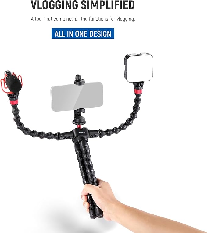 NEEWER T91 Flexible Tripod for iPhone Mini Cellphone Tripod Stand for Vlog, Magic Arms/Shutter/Phone Clamp/Action Camera Mount Compatible with GoPro