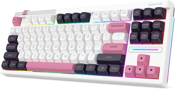 Redragon K729 80% Wired Gasket RGB Gaming Keyboard, 87 Keys TKL Mechanical Keyboard w/Knob Control, Mix-Color PBT Keycaps, Hot-Swap South-Facing Socket & 5-Layer Dampener, Custom Linear Switch