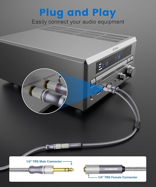 1/4" Splitter Cable 2 Feet/60CM,Microphone Splitter 1 Female to 2 Male TRS 1/4 inch Splitter 6.35mm Stereo Female Plug to Dual 6.35mm Male-Grey
