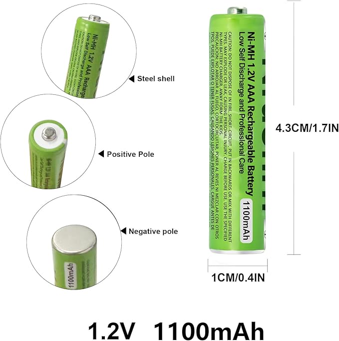 8 Pack NI-MH AAA Rechargeable Battery for Panasonic, 1.2V 1100mah AAA Rechargeable Batteries for Panasonic Cordless Phones Handset, Remote Controls, Electronics