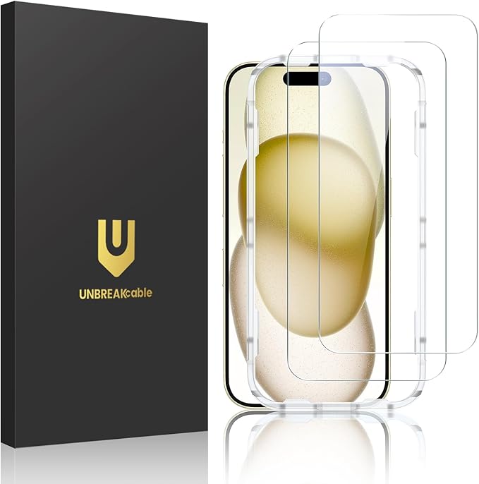 UNBREAKcable 2-Pack Screen Protector for iPhone 16, Double Shatterproof Tempered Glass [Easy Installation Frame] [9H Hardness] [99.99% HD Clear] [Case Friendly] for iPhone 6.1 inch