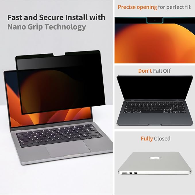 Privacy Screen for MacBook Pro 14 Inch (2021-2024, M1, M2, M3, M4), Removable Anti-Spy Filter for Mac Pro 14.2", Eye Protection HD Anti-Scratch