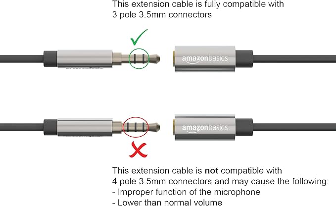 Amazon Basics 3.5mm Aux Jack Audio Extension Cable, Male to Female, Adapter for Headphone or Smartphone, 25 Foot, Black