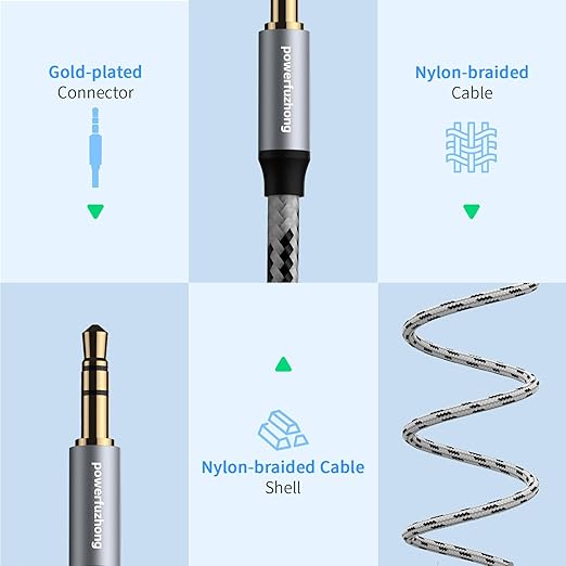 Aux Cable (20 ft), [Copper Shell, Hi-Fi Sound] 3.5 mm Male to Male Braided Auxiliary Cord Compatible with Headphone, Smartphone, Home/Car Stereo, Speaker, Echo & More