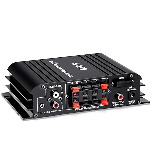 Facmogu S-299 4.1CH Bluetooth Power Amplifier with Active Subwoofer Output (NOT Passive Subwoofer), Max 800W RMS 40Wx4 Subwoofer Amplifier Hi-Fi Integrated Mini Speaker Amp Audio Sub Bass Amp