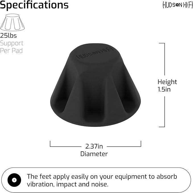 Speaker Isolation Feet – 4-Pack 1.5" Bigfoot Rubber Pads – Non-Adhesive Anti-Vibration Feet for Turntables, Subwoofers, Amplifiers – 50 Duro Non-Skid Bumpers for Audio Equipment