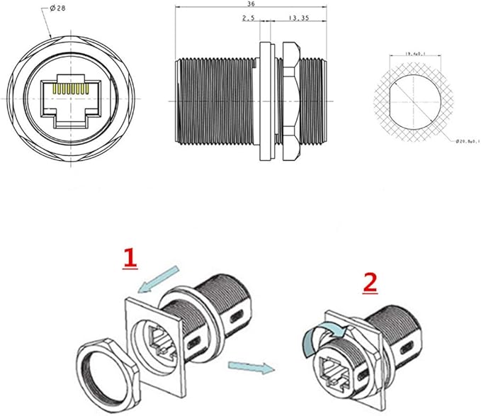 Panel Mounting Shielded RJ45 Waterproof Cat5/5e/6 8P8C Connector Ethernet LAN Cable Connector Double Head Coupler Adapter Female to Female with Waterproof/Dust Cap