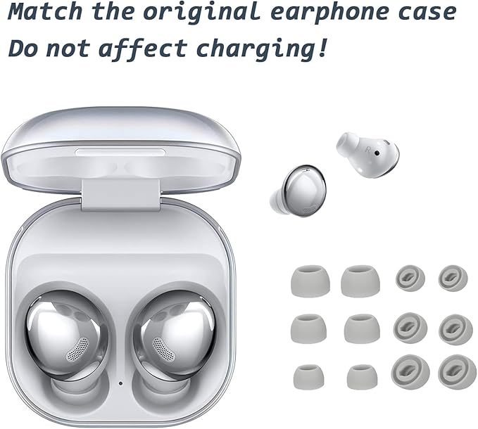 6 Pairs Replacement Eartips for Samsung Galaxy Buds Pro Headphones, Silicone Tips Earbuds Eartips Set, L/M/S Earplug Replacement Accessories (Silver, with Pen)
