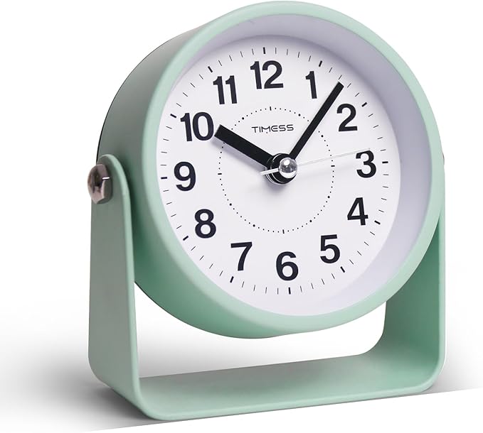 Analog Alarm Clock, Silent Non-Ticking Quartz Movement, Battery-Operated with Snooze & On-Demand Light, Easy to Set Gentle Wake Bedside Desk Clock, Ideal for Home, Travel, Office (Green)