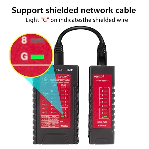 Noyafa NF-468s Network Cable Tester, Ethernet Tester,Cable Mapper, Check Continuity -RJ45, RJ11, RJ12, RJ45, CAT5, CAT5E, CAT6, CAT6A,Telephone line CAT3