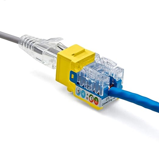 trueCABLE Cat5e Keystone Jack, Unshielded (UTP), 90 Degree Punch-Down, PoE++ (4PPoE) 100W, UL Listed, ETL Verified, ANSI/TIA Certified, Modular RJ45 Female, Yellow, 24 Pack