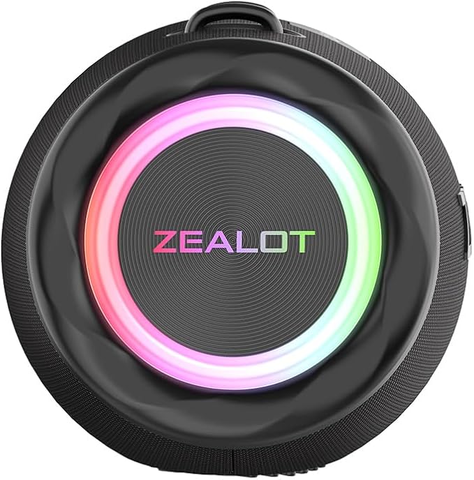 ZEALOT 80W Portable Bluetooth Speaker, Stereo Sound with Deep Bass,IPX6 Waterproof, LED Light,Bluetooth 5.2, Indoor/Outdoor Speaker for Party, Gathering, Pool, Camping,Travel (Black)