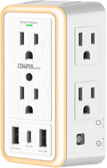 USB Wall Charger Surge Protector, Super Electro 6 Outlet Extender with 3 USB Charging Ports (5V 3.4A Total) and Night Light, 3-Sided 1500J Multi Plug Wall Outlet for Home, Office, ETL Listed
