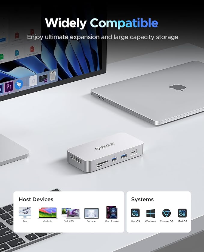 ORICO 1 TB External SSD Docking Station, SSD Expansion + Hub Extension, Up to1000MB/s, 10-in-1 USB C HUB with Internal SSD, Support 4K@60Hz HDMI Display, 100W PD, Ethernet, SD/TF, Mac Mini - SJ10