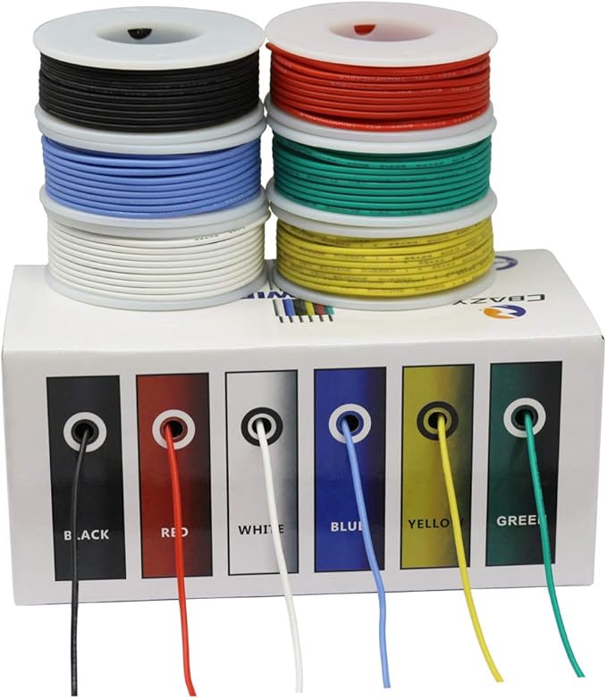 CBAZY™ Hook up Wire Kit (Stranded Wire Kit) 24 Gauge Flexible Silicone Rubber Electric Wire 6 Colors 19.6 feet Each 24 AWG