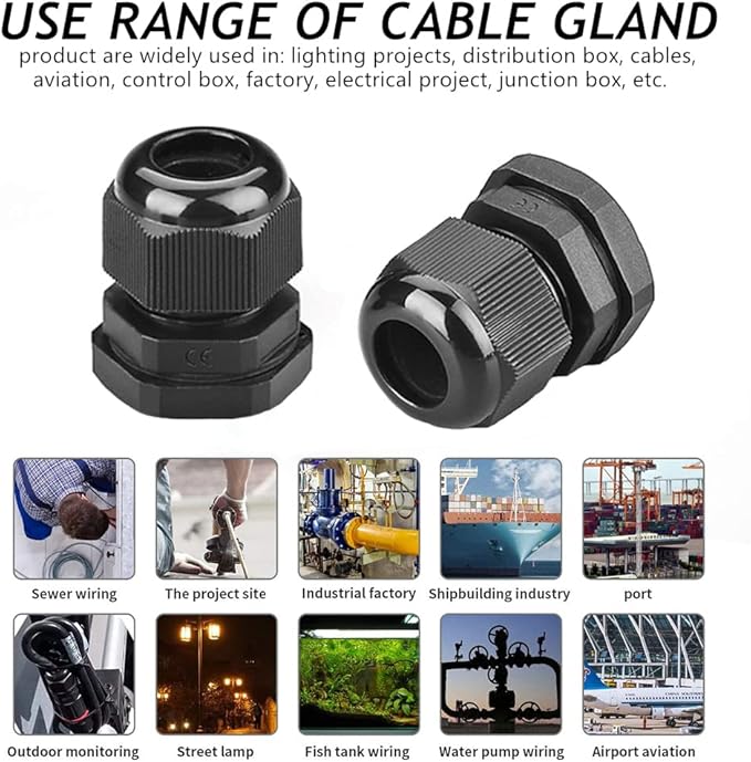 PENGLIN Cable Glands 1/4" NPT Nylon Cable Connector, Strain Relief Cord Connector, IP68 Waterproof Adjustable Locknut (1/4 Inch (10-Pack))
