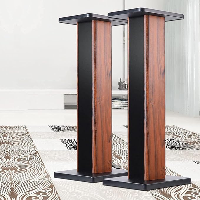 Speaker Stands Wood Grain Universal Floor Speaker Stands 24 Inch Floor Stand Mount Heavy Duty Surround Sound Speaker Stands for Home Theater with Sand Filling Tuning Function- 1 Pair