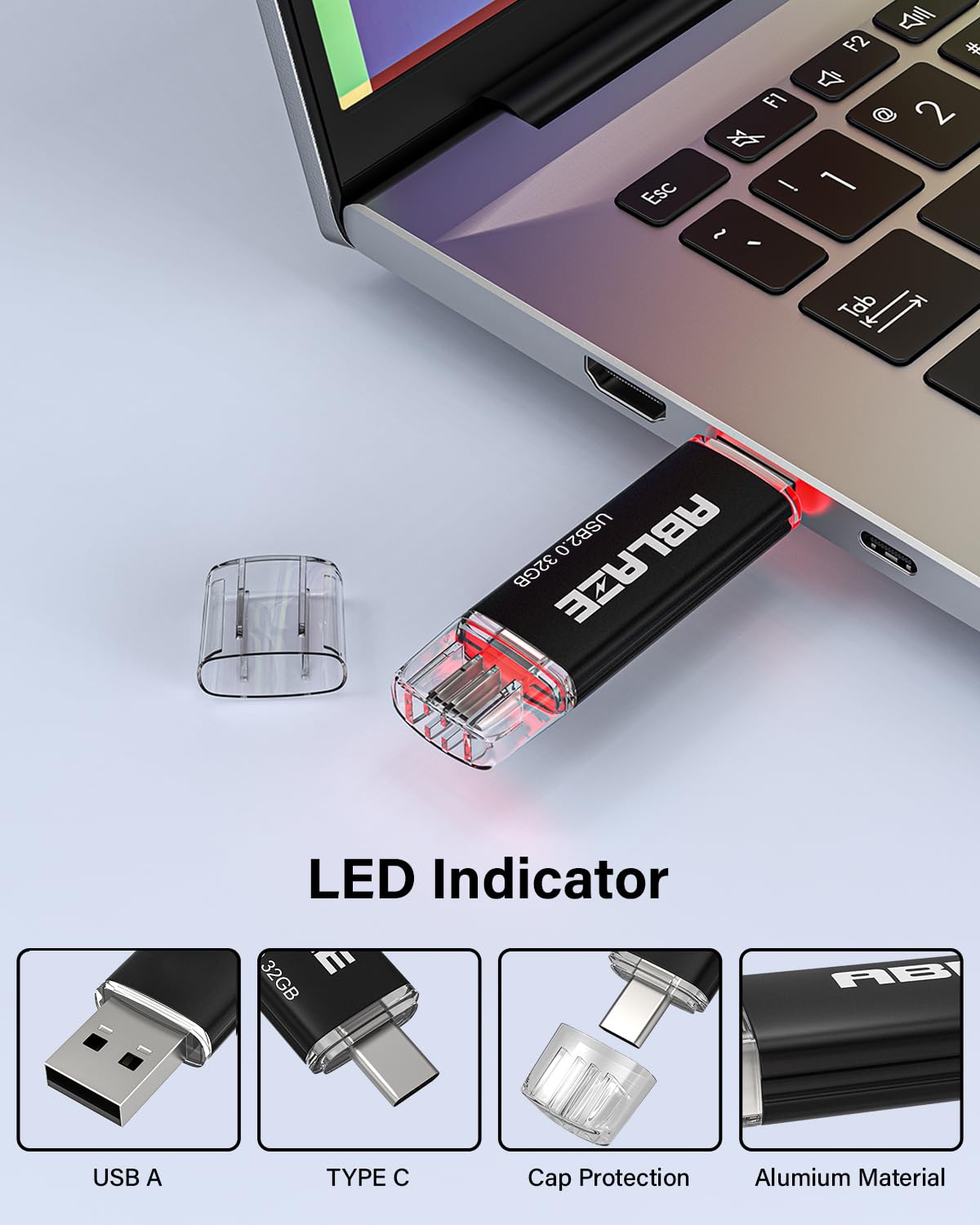 ABLAZE 32GB Type C Flash Drive 10 Pack, Dual USB 2.0+USB C Memory Stick Thumb Drive Compatible with iPhone 16/15, Android Smartphone, Computers, Tablets, Mac,iPad,PC
