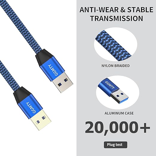 USB to USB Cable 25FT,Durable Braidedfor USB 3.0 Male to Male Type A to Type A Cable Data Transfer Compatible with Hard Drive, Laptop, DVD Player, TV, USB 3.0 Hub, Monitor, Camera, Set Up Box and More